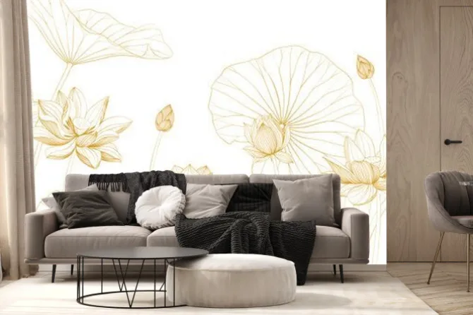 Fototapeta: Luxury vector background with lotus flower, leaves and buds.