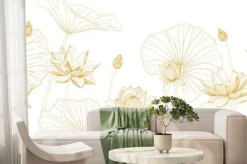 Fototapeta: Luxury vector background with lotus flower, leaves and buds.