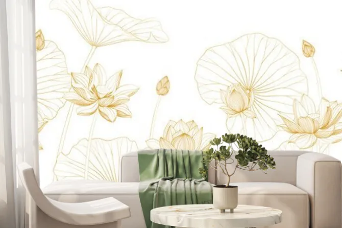 Fototapeta: Luxury vector background with lotus flower, leaves and buds.