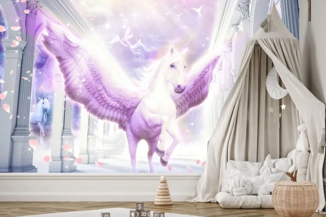 Fototapeta: Magiczny koń z różowymi skrzydłami