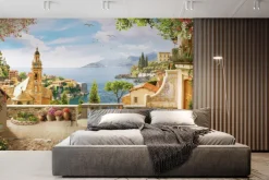 Fototapeta: Magiczny krajobraz z kościołem na tle morza i gór