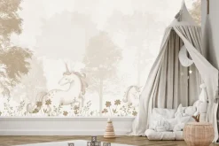 Fototapeta: Magiczny las z jednorożcami i kwiatami