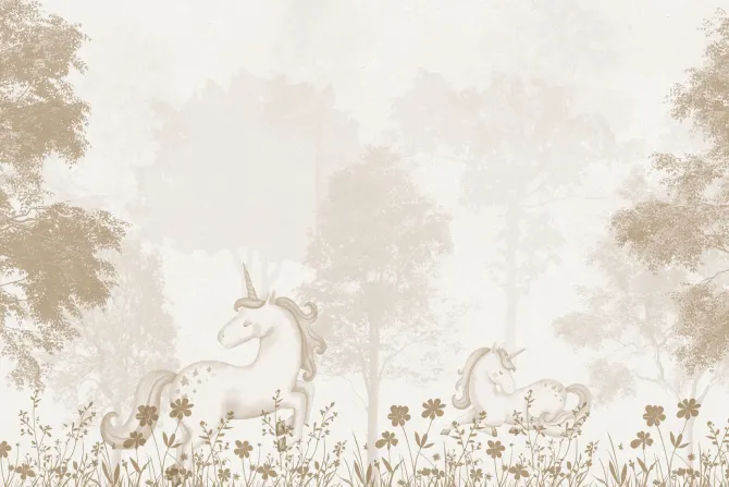 Fototapeta: Magiczny las z jednorożcami i kwiatami