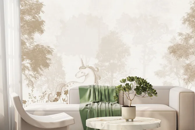 Fototapeta: Magiczny las z jednorożcami i kwiatami