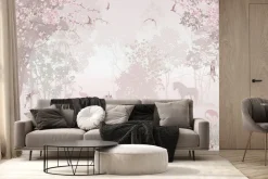 Fototapeta: Magiczny różowy las z jednorożcami i wróżkami