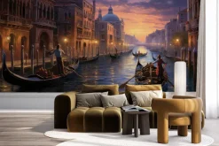 Fototapeta: Magiczny zachód słońca z gondolierami