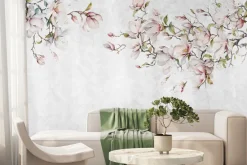 Fototapeta: Magnolia kwiaty na gałązkach drzewa na tle betonu