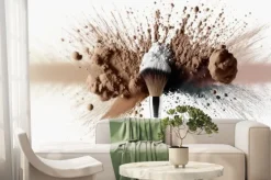 Fototapeta: Make-up brush with colorful powder dust explosion. generative