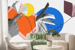 Fototapeta: Male hand using tablet, finding information online in internet.