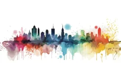 Fototapeta: Malowana akwarela miasta z budynkami