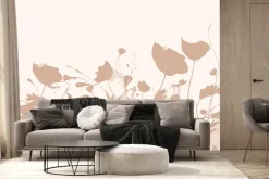 Fototapeta: Malowana beżowa łąką z dzikimi kwiatami