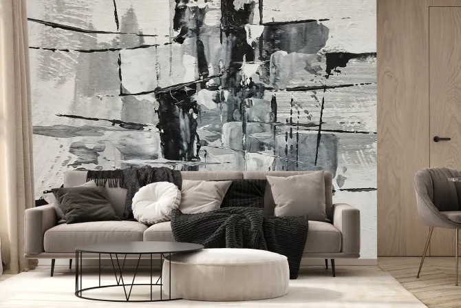 Fototapeta: Malowana ściana czaro-białymi farbami