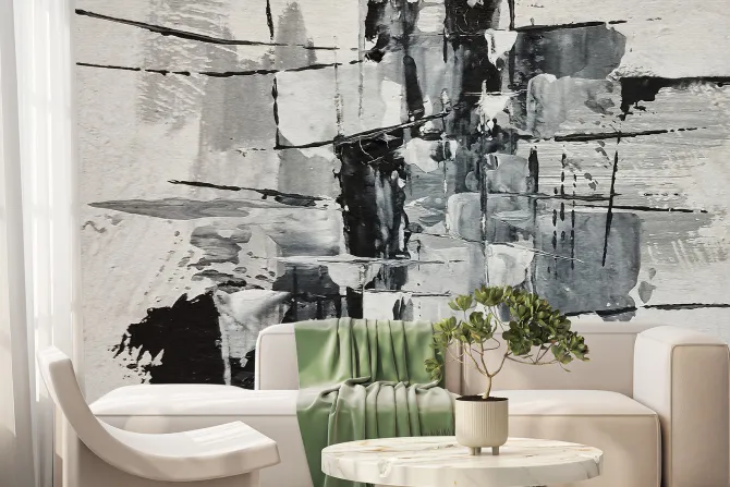 Fototapeta: Malowana ściana czaro-białymi farbami