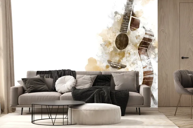 Fototapeta: Malowana gitara akwarela