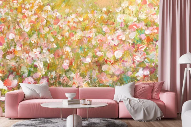 Fototapeta: Malowana łąka z kolorowymi kwiatami