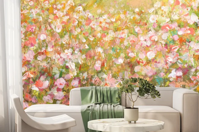 Fototapeta: Malowana łąka z kolorowymi kwiatami