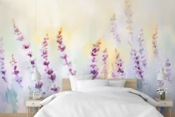 Fototapeta: Malowana pastelowa łąka z kwiatami lawendy