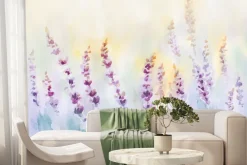 Fototapeta: Malowana pastelowa łąka z kwiatami lawendy