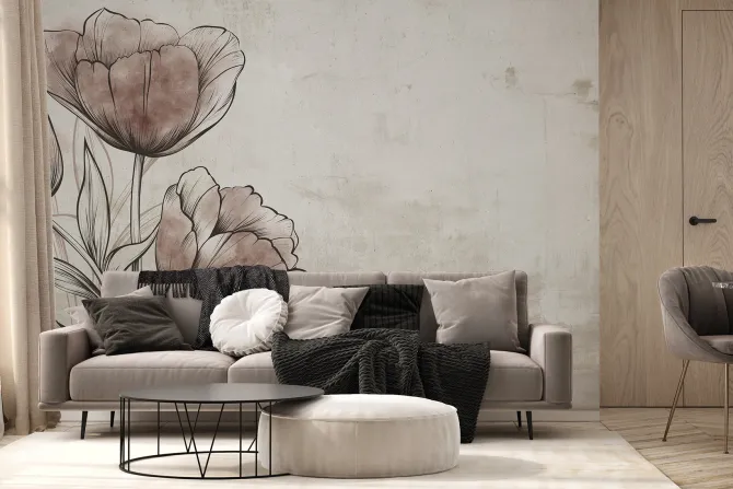 Fototapeta: Malowane kwiaty tulipanów na murze