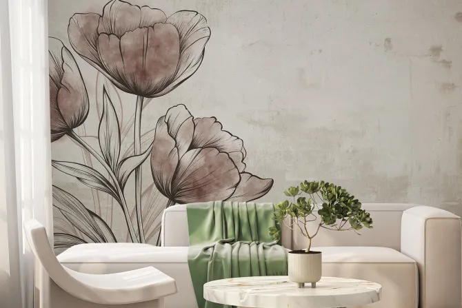 Fototapeta: Malowane kwiaty tulipanów na murze