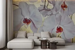 Fototapeta: Malowane orchidee na złotym tle