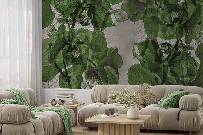 Fototapeta: Malowane przestrzenne orchidee na ścianie