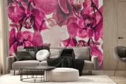 Fototapeta: Malowane przestrzenne orchidee na ścianie
