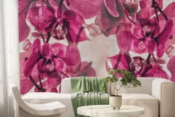 Fototapeta: Malowane przestrzenne orchidee na ścianie