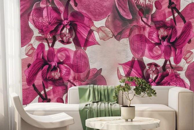 Fototapeta: Malowane przestrzenne orchidee na ścianie