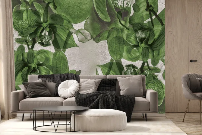 Fototapeta: Malowane przestrzenne orchidee na ścianie