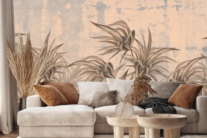 Fototapeta: Malowane tropikalne liście w stylu vintage