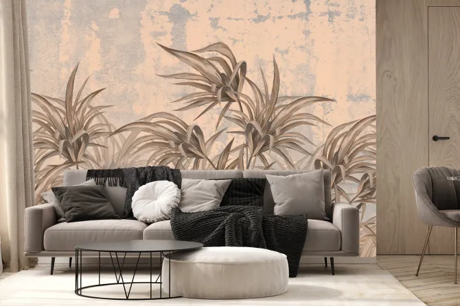 Fototapeta: Malowane tropikalne liście w stylu vintage