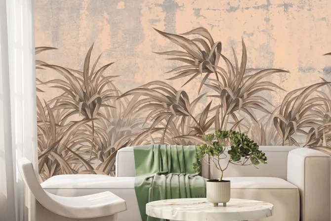 Fototapeta: Malowane tropikalne liście w stylu vintage