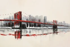 Fototapeta: Malowany czerwony most na tle miasta