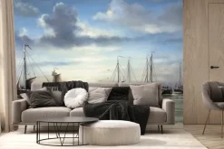 Fototapeta: Malowany krajobraz morza z żaglówkami