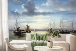 Fototapeta: Malowany krajobraz morza z żaglówkami