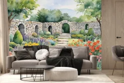 Fototapeta: Malowany krajobraz ogrodu z kolorowymi kwiatami