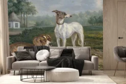 Fototapeta: Malowany krajobraz wsi z psami
