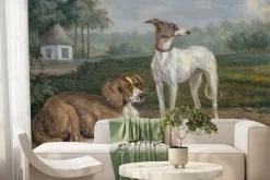 Fototapeta: Malowany krajobraz wsi z psami