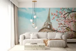 Fototapeta: Malowany kwiat wiśni na tle wieży eiffla