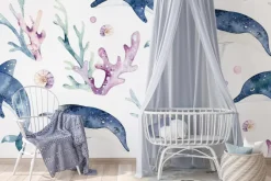 Fototapeta: Malowany rysunek z delfinami i rafą