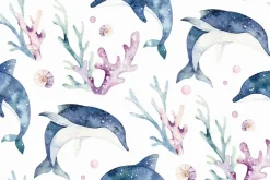 Fototapeta: Malowany rysunek z delfinami i rafą