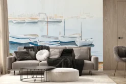 Fototapeta: Malowany wzór z łódkami na brzegu