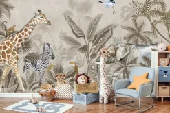 Fototapeta: Malownicza dżungla z uroczymi zwierzątkami i roślinami