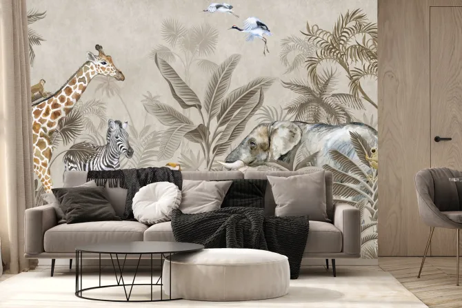 Fototapeta: Malownicza dżungla z uroczymi zwierzątkami i roślinami