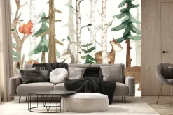 Fototapeta: Malowniczy krajobraz lasu z niedźwiedziem