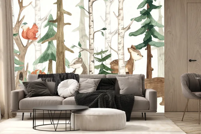 Fototapeta: Malowniczy krajobraz lasu z niedźwiedziem