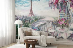 Fototapeta: Malowniczy taras pełen kwiatów na tle paryża