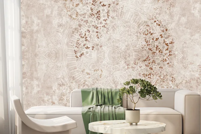 Fototapeta: Mandala na jasnym tle wśród kwiatów