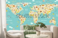 Fototapeta: Map animal for kid. continent of world, animated childs map.